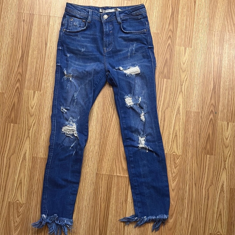 Zara Trafaluc High/Mid Rise Distressed Jeans